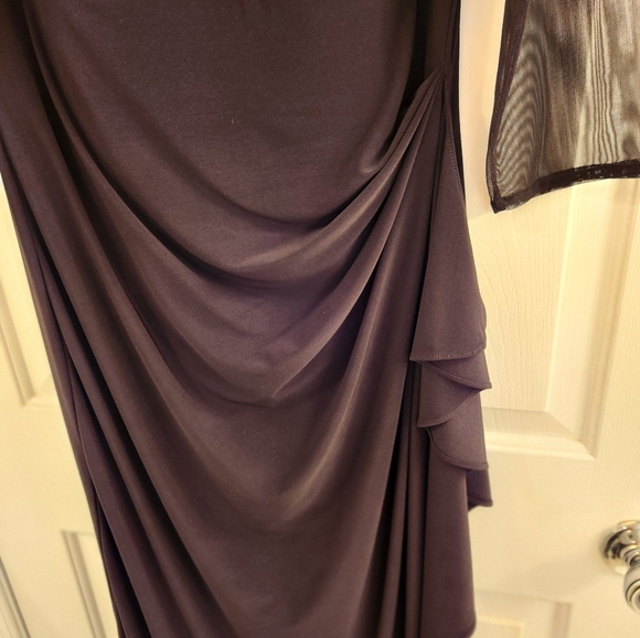 Formal gown, black with rhinestone trim and sheer lace. Alex evening ware. - Picture 4 of 6